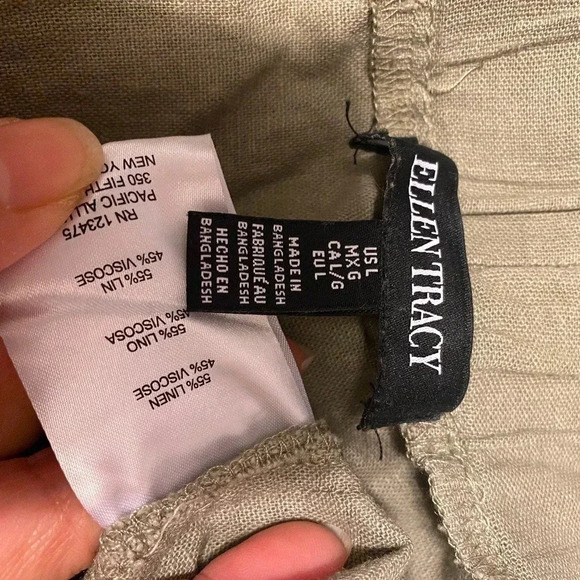 Ellen Tracy Khaki Linen Blend Summer Beach Casual Pull-on Pants Women Size L - Picture 3 of 5